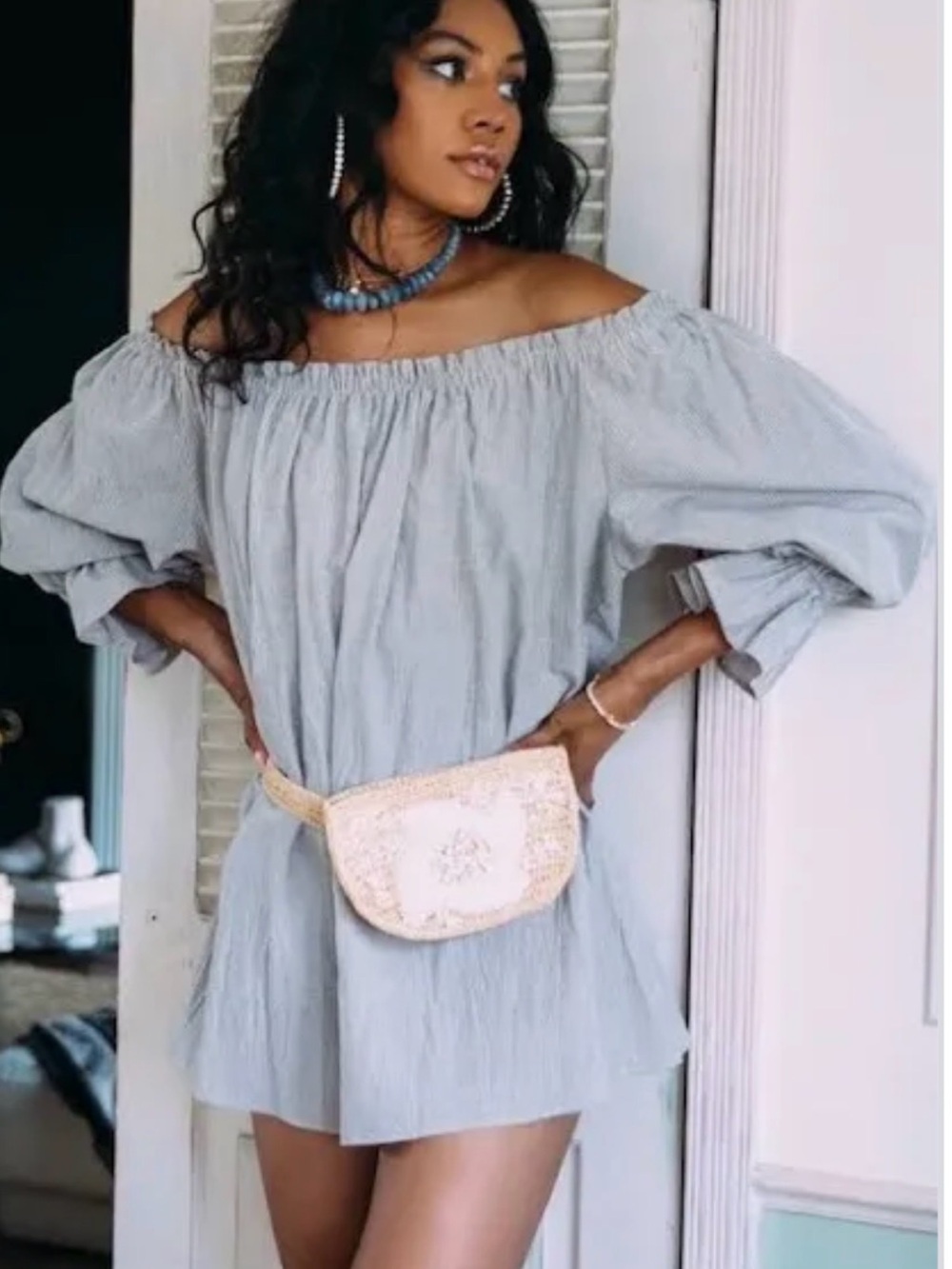 Stone Cold Fox Light Gray Off-Shoulder Mini Dress